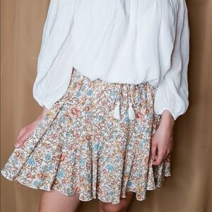Floral fringe tie swing skirt